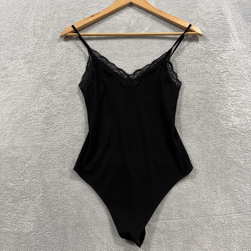 American Eagle AE Bodysuit Women's Small Ribbed Cami Tank Floral Lace Bodice